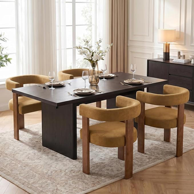 USAINT Wooden Barrel Dining Chairs Set of 2, Mid-century Modern Upholstered Dining Room Chairs with Walnut Wood Legs and Loop Back, Comfy Accent Arm Chair for Dining room, Kitchen, Living room, Orange