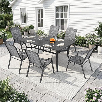 Outdoor Dining Set for 4,5pcs Patio Table and Chairs Set with Adjustable Umbrella Hole,37.8”x37.8” Square Metal Outdoor Table and Stackable Patio Chair for Yard, Garden, Porch