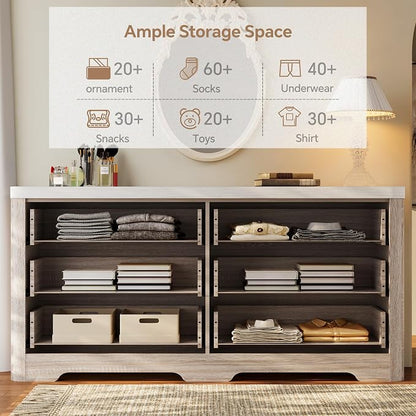 FUSUNBAO Fluted 6 Drawer Dresser, Modern Wood Dresser for Bedroom,TV Stand,Thickened Curved Profile Design,Bedroom,Entryway,Wood Drawer Organizer(Natural Oak)