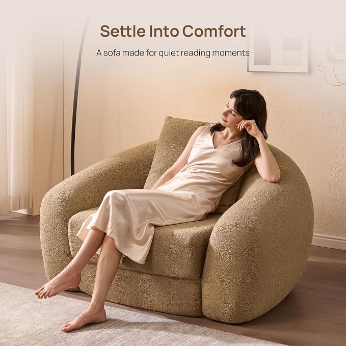 SICOTAS 49.9" Curved Convertible Sofa Couch Bed for Living Room Futon Cloud Boneless Sleeper Chair Pull Out Floor Couch with Deep Seat Single Sofa Foam Lounger No Assembly for Bedroom Apartment, Brown