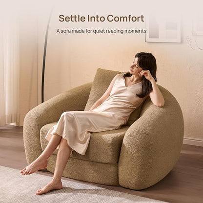 SICOTAS 49.9" Curved Convertible Sofa Couch Bed for Living Room Futon Cloud Boneless Sleeper Chair Pull Out Floor Couch with Deep Seat Single Sofa Foam Lounger No Assembly for Bedroom Apartment, Brown