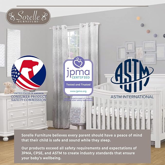 Sorelle Furniture High Arch Portofino Crib, Classic 4-in-1 Convertible Crib, Crib Made of Wood, Wooden Baby Bed, Toddler Bed, Child’s Daybed and Full-Size Bed, Nursery Furniture-Brushed Ivory