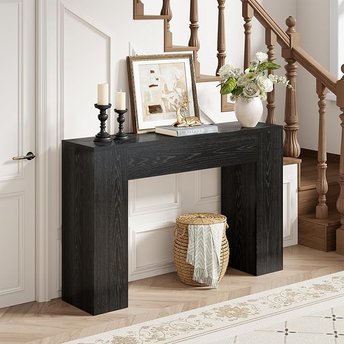 Epecoya Wood Console Table for Entryway Living Room, 43-Inch Small Sofa Table, Farmhouse Rectangular Accent Console with Wooden Double Base for Behind Couch Hallway Foyer Entrance, Black