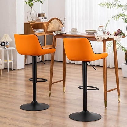 YOUTASTE Orange Black Bar Stools Set of 2, Adjustable Counter Height Swivel Barstools with Faux Leather & Metal Legs, 300 lbs Capacity, Mid-Century Modern Style for Kitchen Island, Home & Restaurant