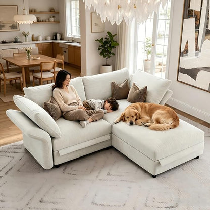 DreamDashio 126" Oversized Sectional Sofa with Storage, Adjustable Arms & High Back, Modular Cloud Couches for Living Room, 3 Seats, 5 Arms & 5 Pillows, Beige Chenille