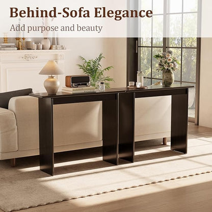 AQIMUELE Black Console Table Thin Rubberwood Minimalist Mid-Century Style | Stable and Sturdy 11.8" D x 39.4" W x 31.5" H for Entryway/Sofa Back