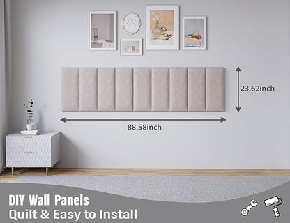 Peel and Stick Upholstered Wall Mounted Headboard King Size, 12 Panels Tufted Fabric Headboard,Wall Mounted Headboards, Interior Wall Panels for Bedroom, 10"x24" Beige