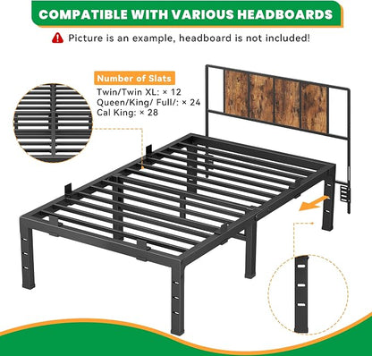 14 Inch Twin XL Bed Frames, Heavy Duty Metal Platform 3500 lbs Capacity, No Box Spring Needed, 6 Mattress Slide Stopper, Headboard Holes, Noise-Free, Easy Assembly