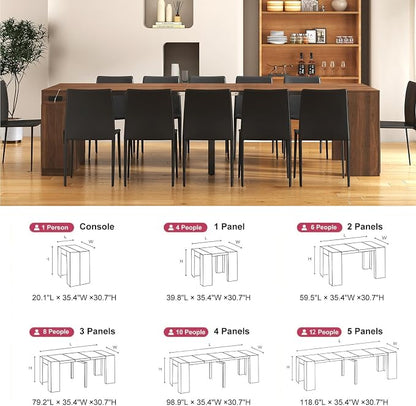 Transformer Folding Console Table for 10-12 People, Extendable Dining Table, Space Saving Dining Room Table for Apartments & Homes, Upgrade Walnut