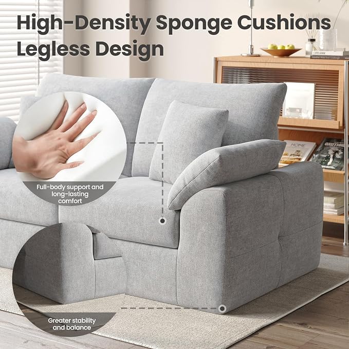 75.6" Modern Loveseat Sofa for Living Room, Cloud Boneless Couches with 4 Pillows, Mid Century Loveseat couches for Small Place, No Assembly Required, Light Grey