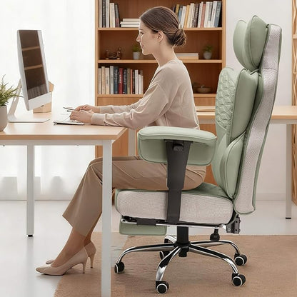 GTPLAYER Big and Tall Gaming Chair 400lbs Heavy Duty Office Chair with Foot Rest & Ergonomic Pocket Spring Lumbar Support, High Back 3D Saddle Shaped Cushion for Back Pain Relief, Green