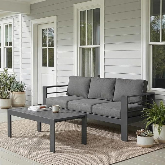 Wisteria Lane Metal Patio Furniture Set for All Weather, Oversized Heavy Duty Outdoor Furniture Set with Upgraded Cushion, Modern Outdoor Patio Couch Set for Garden, Balcony, Backyard, Dark Grey