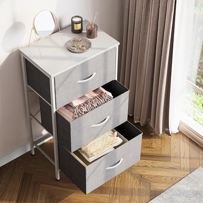 AODK Dresser for Bedroom Nightstand Small Chest of Drawers End Table for Living Room, Closet with 3 Storage Drawers Organizer Clothes, Light Grey