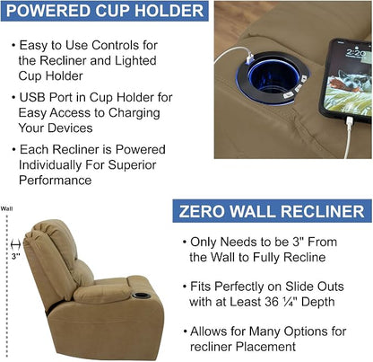 RecPro Charles 64" RV Wall Hugger Reclining Sofa | Toffee