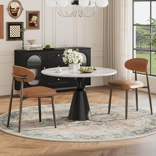 MALOL Dining Chairs Set of 2, Upholstered Kitchen & Dining Room Chairs with Curved Back and Bronze Metal Legs, Comfortable Modern Dining Side Chairs for Dining Room, Kitchen, Brown