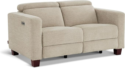 MCombo 62.2'' Reclining Loveseat, Wall Hugger Power Loveseat Recliner Sofa with Adjustable Headrest, USB A & C Charge Ports, Wood Legs, for Living Room (Fabric, HL198M1) (Beige)