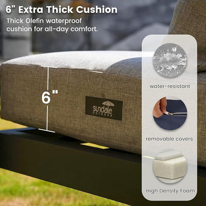 Sundale Outdoor 2 Pieces Patio Aluminum Armchairs, All-Weather Outdoor Furniture with 6” Olefin Cushion & Wide Armrest, Outdoor Chairs or Garden Deck Porch(Grey)