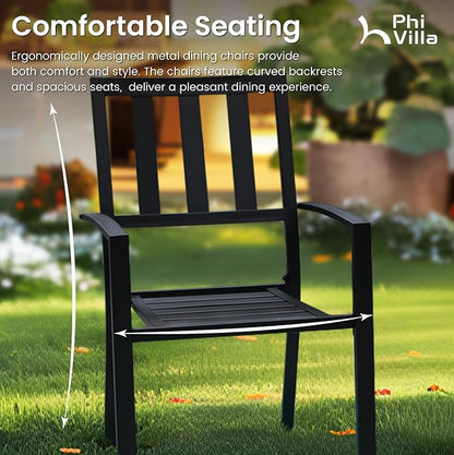 PHI VILLA 5 Pieces Outdoor Dining Set for 4, 37" Square Metal Table with Polywood Top & Stackable Wrought Iron Chairs, Outside Furniture Set for Patio, Deck, Backyard, Porch