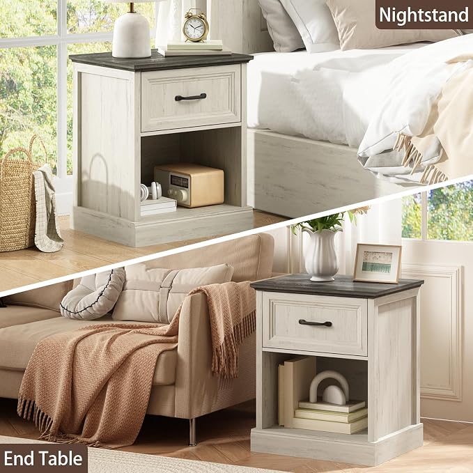 CARPETNAL Farmhouse Dresser and Nightstand Sets for Bedroom, 3 Pcs Bedroom Set, 7 Drawer Dresser & Nightstand Set of 2, Modern Wood Chest of Drawers for Bedroom, Living Room, Entryway, White