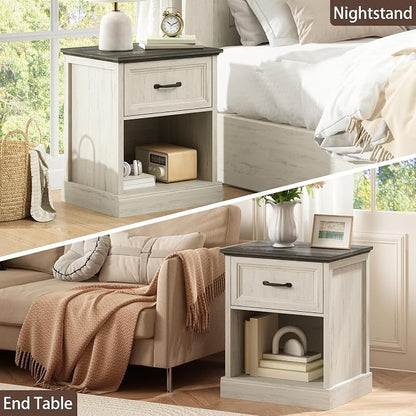CARPETNAL Farmhouse Dresser and Nightstand Sets for Bedroom, 3 Pcs Bedroom Set, 7 Drawer Dresser & Nightstand Set of 2, Modern Wood Chest of Drawers for Bedroom, Living Room, Entryway, White