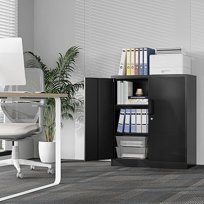 36" H Metal Storage Cabinet, Black Metal Cabinet with 2 Lockable Doors and 2 Adjustable Shelves, Garage Storage Cabinet for Home Office, Garage, School, Apartment, Warehouse
