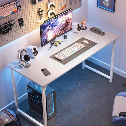 Huuger Computer Desk, 48 Inch Office Desk, Gaming Desk with Storage, Writing Desk Work Desk for Home Office, Study, Modern Simple Desk, Large Legroom, Metal Frame, White