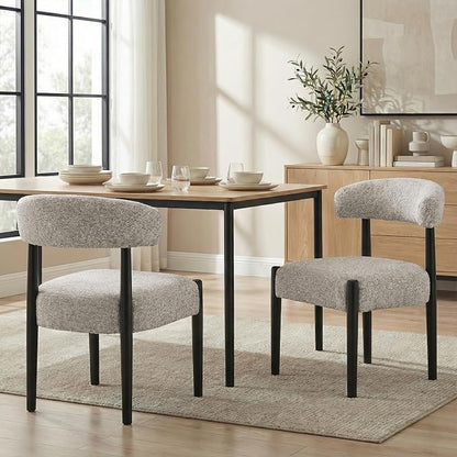 VKNOW Wooden Dining Chairs Set of 2 with Black Rubberwood Legs, Brown | Soft Chenille Fabric, Curved Open Back, Thickened Cushion, For Adults and Family, Dining Room, Kitchen, No Wobble