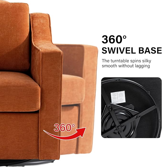 Swivel Accent Chair, Modern Round Barrel Arm Chair for Living Room, Bedroom, Comfy Club Reading Chairs for Adults (Chenille Orange, Set of 1)