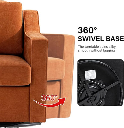 Swivel Accent Chair, Modern Round Barrel Arm Chair for Living Room, Bedroom, Comfy Club Reading Chairs for Adults - Chenille Orange