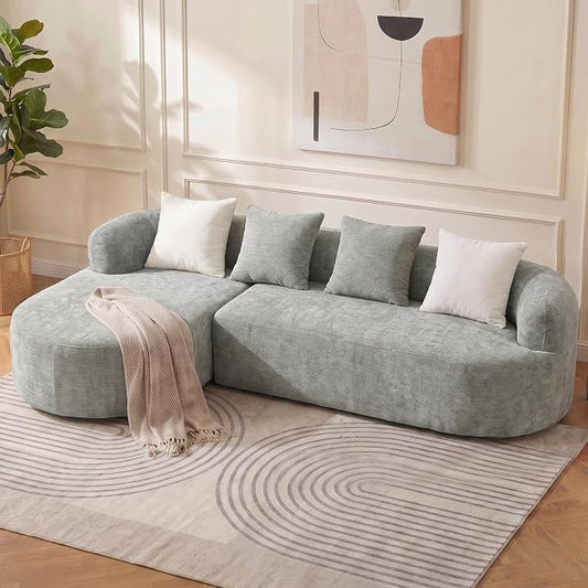 Modular Sectional Boneless Couches, Cloud Sectional Couch with L-Shape Curved Chaise, Modern Comfy Chenille Sofa with Deep Seat for Living Room, Bedroom, No Assembly Required (GreenB)
