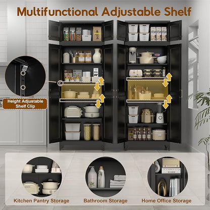 UNICOLY 90.8" H Kitchen Pantry Cabinet, Tall Storage Cabinet with Doors and 4 Shelves, Metal Storage Cabinets for Kitchens, Living Room, Dinning Room, Assembly Required, Black