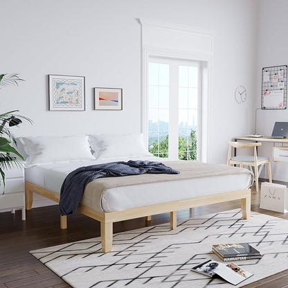 Giantex King Wood Platform Bed Frame, 14 Inch Solid Rubber Wood Mattress Foundation, Heavy Duty Wooden Slats Support, No Box Spring Needed, Easy Assembly, Natural