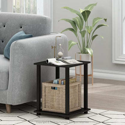 Furinno SIMPLISTIC Side Table Set of 2, 2-Tier Square Modern End Table, Nightstand, Night Stand, Bedside Table, Toolless Assembly, for Living Room, Bedroom, Americano