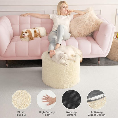Hansleep Whole Foam Pouf Ottoman, Durable Sturdy Stool with Washable Cover Beige