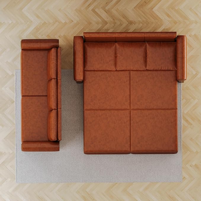 93.7" King Size Sleeper Sofa Bed, Pull Out Sofa Bed, Faux Leather Upholstery, 3 in 1 Convertible Sleeper Couch, Chaise Lounge, Retro Recliner for Living Room, Office, Apartment, Light Brown