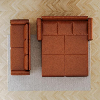 93.7" King Size Sleeper Sofa Bed, Pull Out Sofa Bed, Faux Leather Upholstery, 3 in 1 Convertible Sleeper Couch, Chaise Lounge, Retro Recliner for Living Room, Office, Apartment, Light Brown