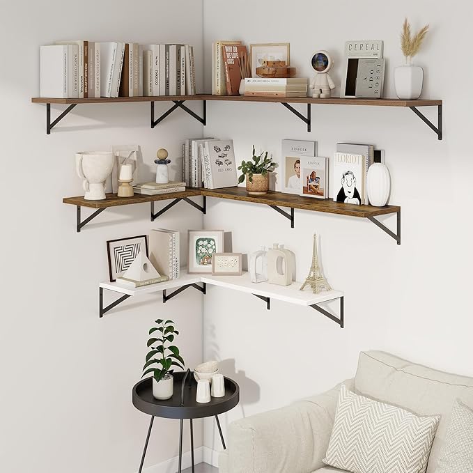 Axeman 48 Inch Floating Shelves | 10 Inch Deep White Wall Shelves Set of 2 | 48" W x 10" D White Wood Floating Shelves for Living Room Bathroom Kitchen