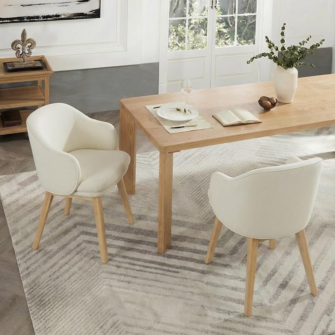 KISLOT Wooden Dining Chairs Set of 4, Fabric Barrel Upholstered Modern Dining Dining Room Chairs with Soild Wood Leg & Double-Layer Thick Cushion for Restaurant, Kitchen, Beige