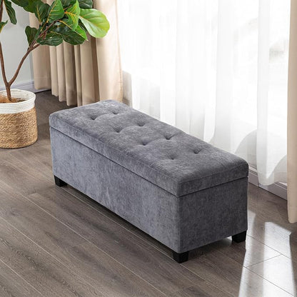 Asense Storage Ottoman Bench,42 inch Upholstered End of Bed Bench,Safety Hinge Storage Bench for Living Room,Bedroom,Entryway (42" Cotton-Linen Grey)