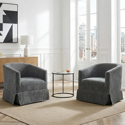 Swivel Accent Chair for Living Room, 360° Upholstered Barrel Swivel Chairs with Skirted Base, Modern Linen Armchairs for Bedroom, Reading Nook, Small Space, Grey