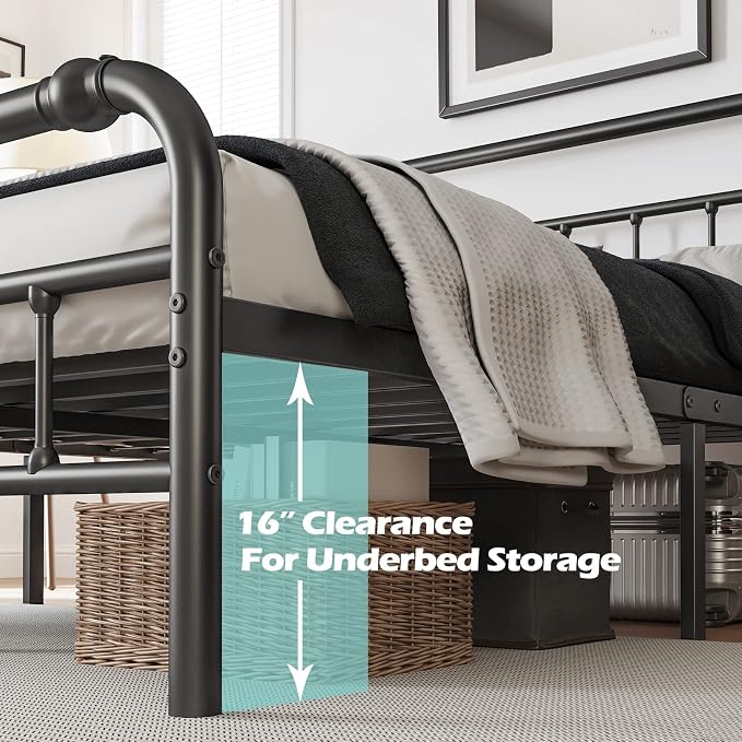 BOSRII Twin Size Bed Frame with Headboard and Footboard, 18 Inches High, 3500 Pounds Heavy Duty Metal Slats Support for Mattress, No Box Spring Needed,Noise-Free, Black