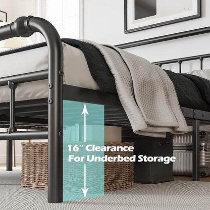 BOSRII Twin Size Bed Frame with Headboard and Footboard, 18 Inches High, 3500 Pounds Heavy Duty Metal Slats Support for Mattress, No Box Spring Needed,Noise-Free, Black