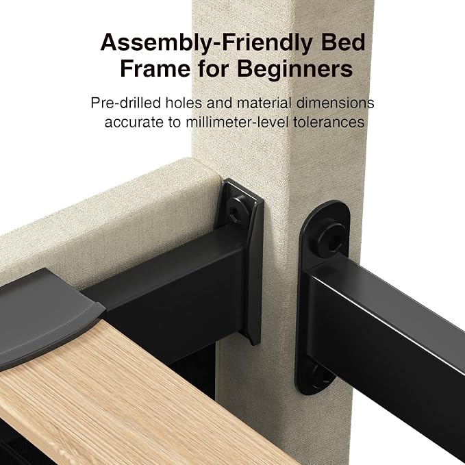 Novilla Queen Size Bed Frame, Queen Bed Frame with Headboard, Queen Bed Frame with Drawers, LED Bed Frame Queen Size, Charging Station and Adjustable Headboard, No Box Spring Needed, White Velvet