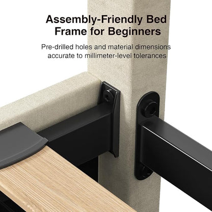 Novilla Queen Size Bed Frame, Queen Bed Frame with Headboard, Queen Bed Frame with Drawers, LED Bed Frame Queen Size, Charging Station and Adjustable Headboard, No Box Spring Needed, White Velvet