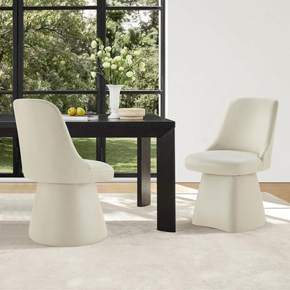 KISLOT Swivel Dining Chairs Set of 4, Upholstered Mid Century Modern Deskchair with High Back, Faux Leather Kitchen Chairs for Dining Room, Bedroom, Dressing Room, Cream