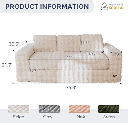 MAXYOYO 3-Seater Boneless Sofa Couch, Modern Bubbled Sofa for Living Room, Soft Bean Bag Chair High-Density Foam Couch with Pillows, No Assembly Required