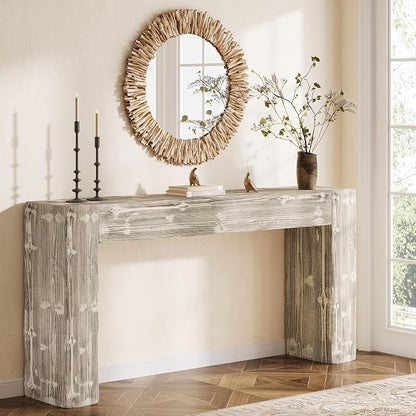 Solid Wood Console Table, 63-Inch Farmhouse Sofa Table Behind Couch for Entryway, Living Room, Foyer, Easy Assembly (Weathered Gray)