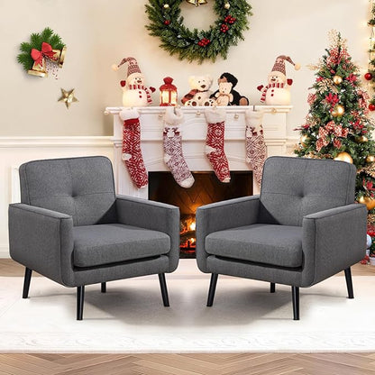 Vogue Furniture Direct Accent Chair Set of 2, Fabric Modern Chair with Wooden Frame, Cozy Armchair Reading Chair with Comfy Back for Apartment, Living Room, Bedroom, Small Space, Corner, Grey