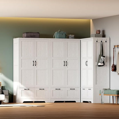 ANCTOR Armoire Wardrobe Closet, 71" H Wooden Clothing Storage Cabinet with 2 Doors and 2 Drawers, Bedroom Freestanding Wardrobe Combination with Hanging Rod and Shelves, White