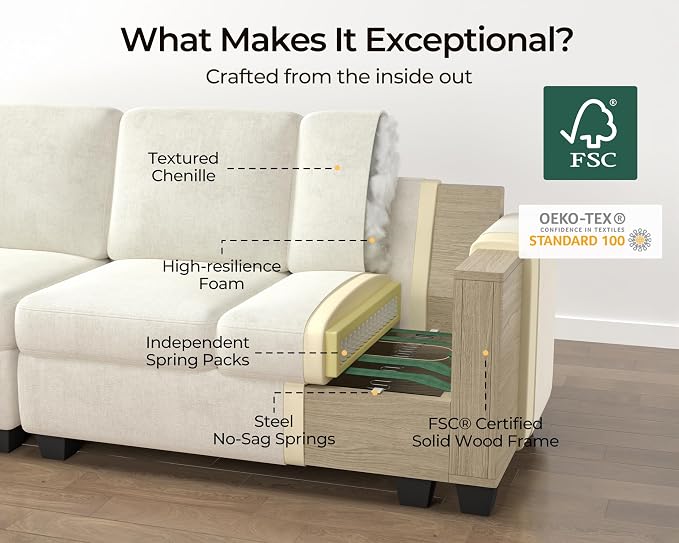 174.4'' Oversized Modular Power Recliner Sofa with Headrest, Deep Cloud Couch with Table, Charging Cup Holders, Convertible U-Shaped 6-Seater Sectional with 2 Storage Ottomans, Chenille, White